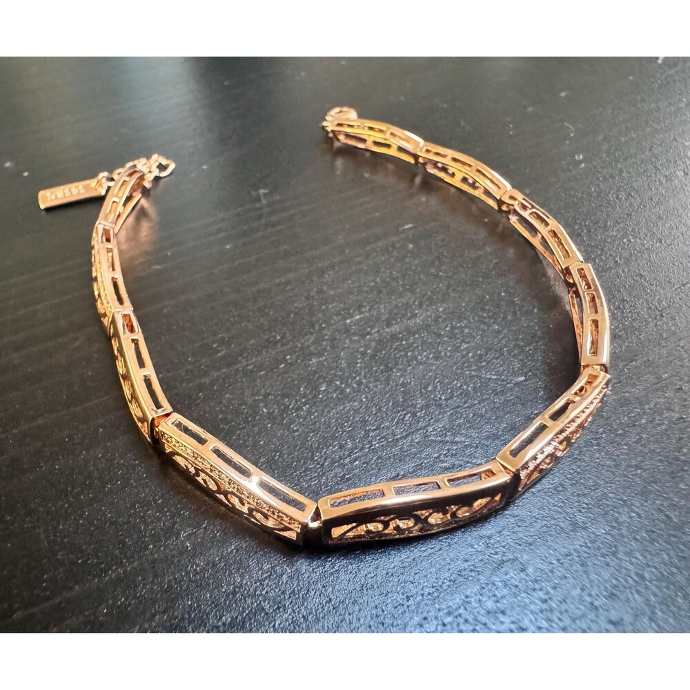 585 14K RG Rolled Gold Stamped Zircon Filigree Accents Adjustable Link Bracelet